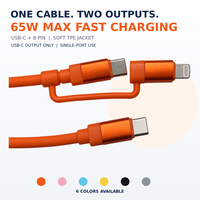 Cable de Carga Rápida USB C 2 en 1 de 65W PD, con Cubierta de Nailon y Cobre Estañado, Salida Dual de 8 Pines, Flexible para Computadora y Cámara