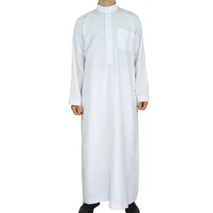 Robe de manga longa masculino islâmico, branco e branco com manga comprida para homens