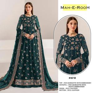 Ropa y accesorios Faux Georgette con bordado de secuencia Stich Work Anarkali vestido para fiesta y fiesta - Product Image 2