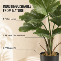 Palmier artificiel multi-pièces en PE, tronc détachable, 60 cm de haut, plante de table artificielle très réaliste pour salon intérieur