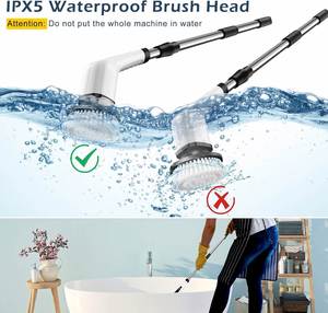 Brosse électrique sans fil 360° avec long manche en plastique, 7 têtes de rechange en nylon, étanche pour toilettes et douche - Product Image 3