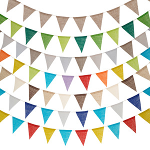 12PCS Gradient Yellow Linen Triangle Bunting Flags für Hochzeits dekorationen Hängende Girlanden im westlichen Stil Geburtstags feier Banner - Product Image 1