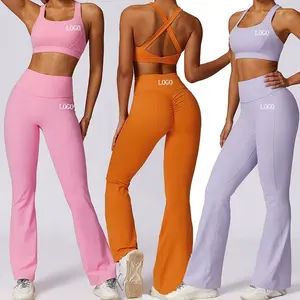 Nueva ropa deportiva de gimnasio para mujer, Fitness, deportes activos, ropa atlética, levantamiento de glúteos, mallas de cintura alta, conjunto de Yoga para Fitness