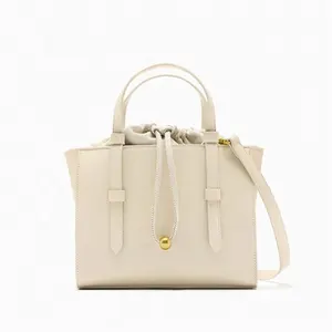 OEM ODM Custom LOGO handbags 2024 new woman casual white handbag tote pu leather ladies shoulder bags with drawstring bag