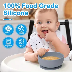 Non-Slip BPA Free food grade bambini Toddle Training Baby custom Silicone ventosa ciotola piatto cucchiaio set di alimentazione per il bambino bambino