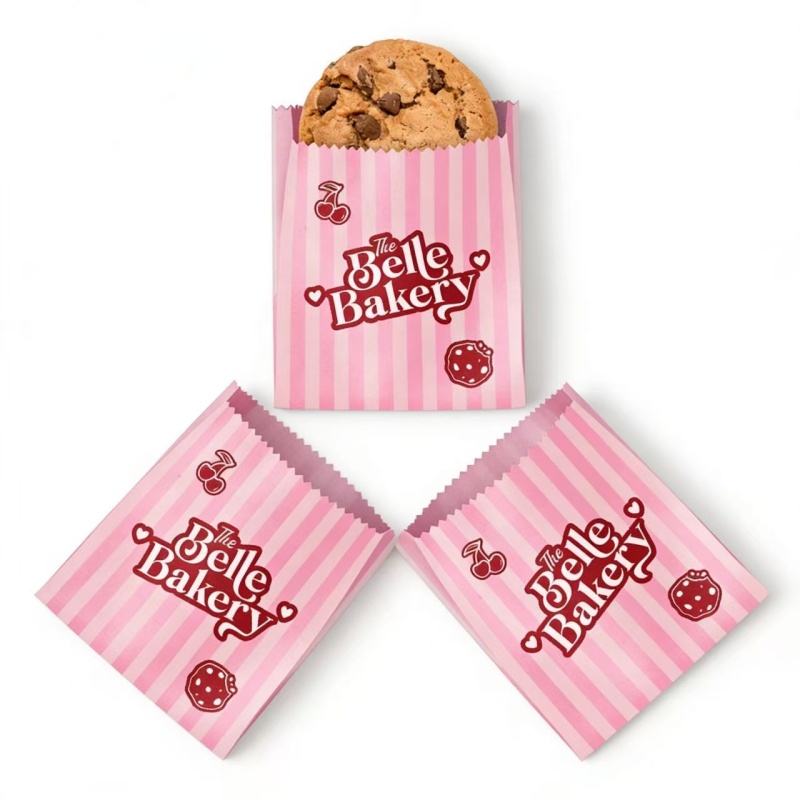 Custom Logo Biodegradable Greaseproof Paper Bags Patch Handle Food ...