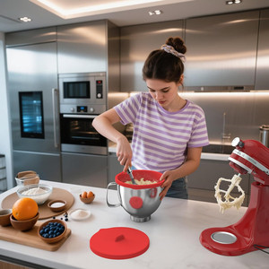 Doublure de bol en silicone pour mélangeurs <span class=keywords><strong>Kitchenaid</strong></span>, doublure de bol de mélange de 5 pintes avec couvercle, doublure de bol en silicone réutilisable pour mélangeur pour boulangerie - Product Image 5