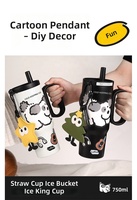 Gobelet isotherme de grande capacité 25oz avec poignée et paille, bouteille d'eau en acier inoxydable isolée avec sangle, tasse de voyage personnalisée à motif de dessin animé