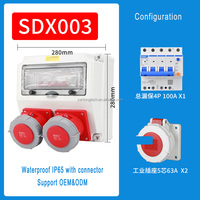 Boîte de distribution extérieure étanche IP66 ignifuge, prise 220V 40A, entrée 1x 32A 5P, sortie 1x 16A3P