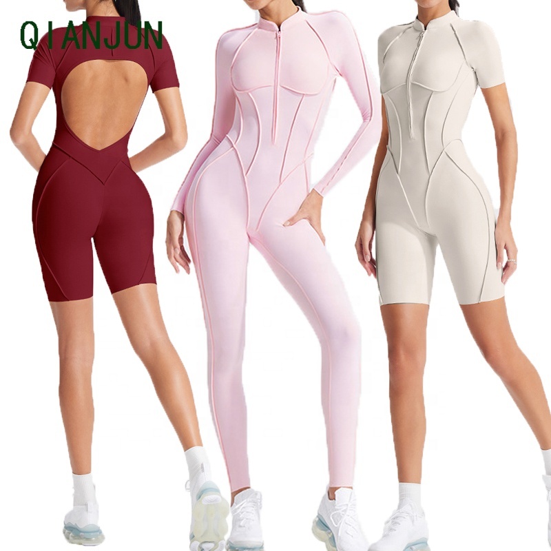 Customized Logo Solid Color Bodysuit Low Back Yoga Bodysuit High Elasticity Fitness Sportswear Pilates Fitness for Women