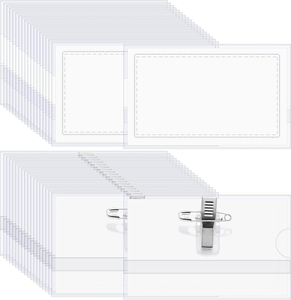 Porte-cartes d'identité horizontales en plastique PVC transparent de haute qualité avec épingles de sûreté et pinces crocodiles - Product Image 2