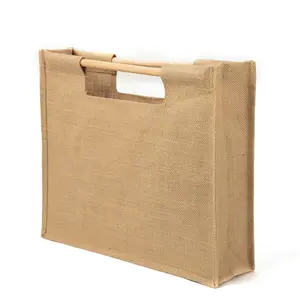 Eco design printed burlap Bamboo handle mobile jute bag manufacturer wholesale