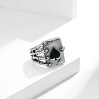 Bague en forme de crâne de fantôme de style rétro américain et bracelet de poker en plaqué or 18K incrusté