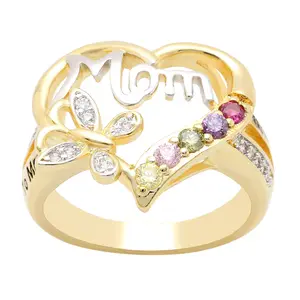 Bague de bijoux pour la fête des mères, anneaux en or en forme de cœur avec lettres gravées, produits de vente en gros