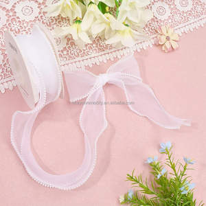 Va bene 1.5 pollici largo 5 metri nastro bianco con bordo in finta perla rete di Organza nastro liscio coda di pesce nastri trasparenti trasparenti per regalo - Product Image 5
