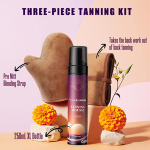 Ensemble de crème de bronzage sans soleil en bronze naturel pour femmes 3 pièces mousse autobronzante applicateur de dos gant autobronzant - Product Image 2