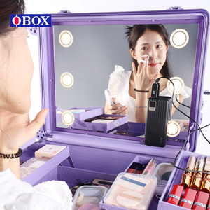 Valise à maquillage Obox 22 pouces, violet envoûtant, poignée télescopique, couleur unie, design riveté, pour rangement à domicile - Product Image 4
