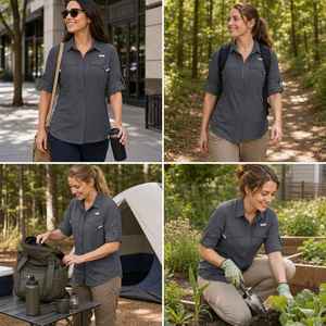 Camisa de Pesca Personalizada para <span class=keywords><strong>Mujer</strong></span>, Color Gris Carbón, 100% Poliéster, Impermeable, UPF 50+, Transpirable, de Secado Rápido, Ligera, para Viajes al Aire Libre - Product Image 6