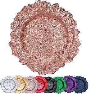 High Quality Plastic Reef Charger Plates Round Floral Sponge Charger Plates Wedding Party Decoration