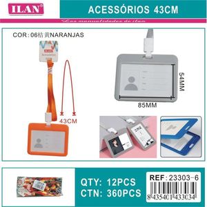 Porta badge orizzontale ILAN con cordino da 43 cm, colore arancione, per badge da lavoro - Product Image 3