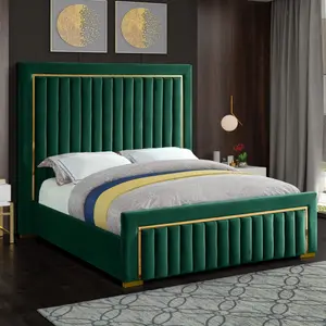 Veludo moderno Quadros Cama Queen Size Sofá Cama Quarto Dormir Conjuntos Móveis Califórnia King Size Bed