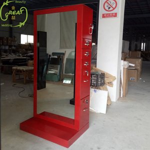 สถานีจัดแต่งทรงผมที่มีไฟสองด้านทำจากไม้สีแดง - Product Image 5