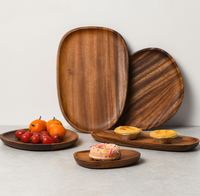 Creatieve Acacia Trays Sets Op Maat Gemaakt Ontwerp Rond Onregelmatig Ovaal Serviesgoed Massief Houten Borden Voor Fruit Dessertbrood