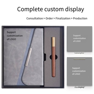 Ensemble cadeau de carnet en cuir A5 avec logo en relief, papeterie de luxe pour le bureau, avec stylo en bois, bloc-notes en cuir personnalisé avec logo - Product Image 5