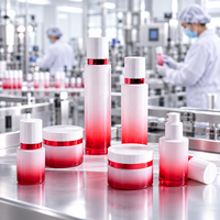Ensemble d'emballages cosmétiques en verre dégradé rouge de qualité supérieure, flacons et pots personnalisés avec logo pour sérum, tonique, lotion, crème pour le visage