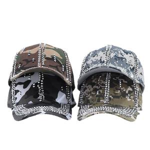 Casquette de baseball tendance camouflage avec strass, casquette en denim à visière plate ornée de diamants scintillants, casquette vintage à franges réglable, casquette de fête hip-hop - Product Image 5