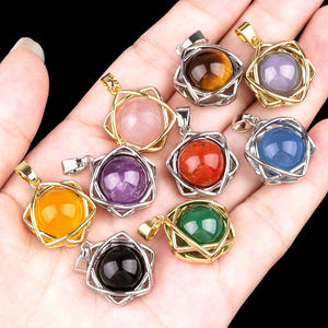 Grosir kalung bola Amethyst alami liontin Hexagram tembaga bola Quartz mawar batu penyembuh kristal untuk hadiah DIY - Product Image 2