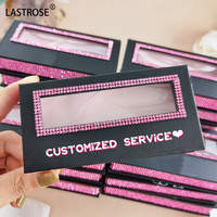 Boîte d'emballage pour cils avec strass et logo personnalisé, étui vide pour cils avec étiquette privée et diamants