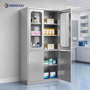Armoire à <span class=keywords><strong>pharmacie</strong></span> en acier inoxydable à quatre portes avec étagères réglables pour salle d'opération, clinique dentaire, stockage d'instruments médicaux stériles - Product Image 5