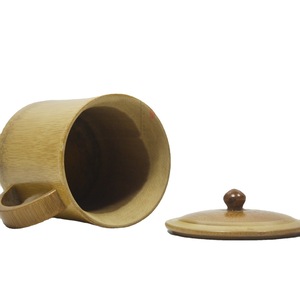 Bamboo Cup With Lid And Spoon Carved Lotus Design Coffee Brown Chongqing Made Gift Occasion JC 023 - Product Image 5