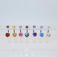 Anneau de nombril en titane ASTM F136 Aqua Heart Double CZ, barbell incurvé, bijou de piercing pour nombril, style boutique, look plage estival