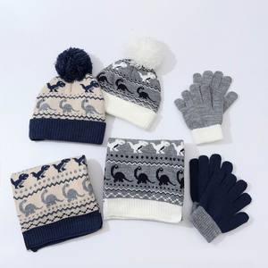 Ensemble chaud pour garçon avec protection des oreilles, ensemble trois pièces en acrylique à motif animal pour enfants, hiver automne, <span class=keywords><strong>bonnet</strong></span> en tricot à <span class=keywords><strong>pompon</strong></span> pour bébé fille - Product Image 2