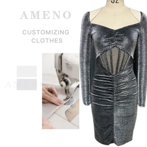 Abito di Lusso da Donna di Design, <span class=keywords><strong>Abbigliamento</strong></span> Femminile OEM, Vestito con Maniche Lunghe e Arricciature - Product Image 5