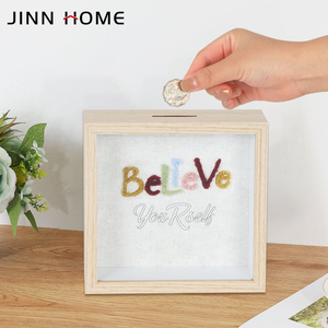 Caja <span class=keywords><strong>de</strong></span> ahorro <span class=keywords><strong>de</strong></span> dinero <span class=keywords><strong>de</strong></span> vidrio <span class=keywords><strong>de</strong></span> madera cuadrada decoración del hogar hucha transparente para niños - Product Image 6