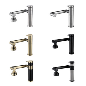 Stainless Steel Single Handle Basin Faucet YQ70062P <b>Deck</b> Mounted Modern Style Rotating Spout - Product Image 3