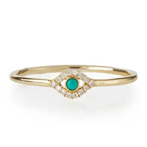 S925 sterling silver high quality gold ring simple turquoise green evil eyes gold ring for women