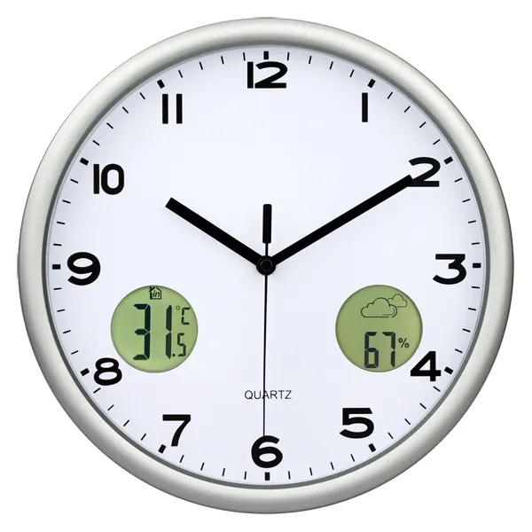 12inch plastic round of wall clock with temperature humidity display classic design