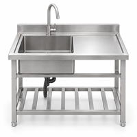Évier en acier inoxydable argenté moderne, sur mesure, à cuve unique, robuste et à haute capacité de charge, pour cuisine de restaurant (modèle 201)