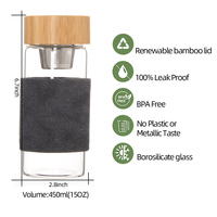 Mug à thé en verre borosilicate à double paroi 2026 avec infuseur en acier inoxydable, couvercle en bambou, anti-fuite, sans BPA, compatible lave-vaisselle et micro-ondes