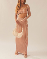 Vente en gros d'usine ensemble pull-over jupe longue en tricot avec haut court personnalisé pour femmes