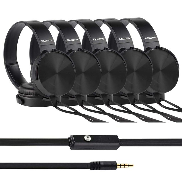 KKstorm Premium Microphone Wired Music Earphones & Headphones Kids Headphones for Children Children's Wired Headphones 5 PACK