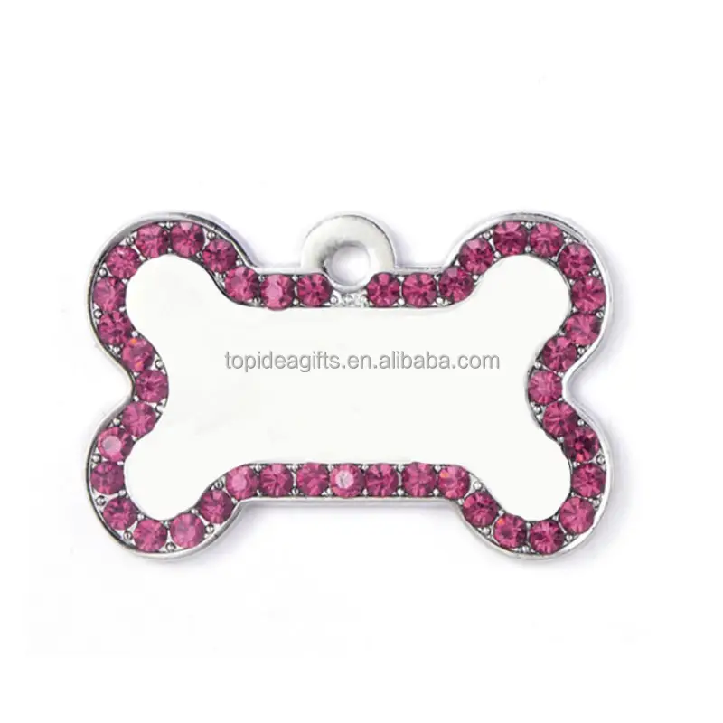 Pedra de cristal osso design gravado animal de estimação, etiquetas pedras brilhantes do cão & gato tag osso rosa