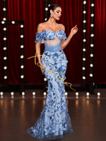 Robe de soirée MF Luxury 3D Leopard Shoulder Fishbone Design Worsted Crystal Floor-Length Trumpet/Mermaid Silhouette High Simple Sexy Elegant