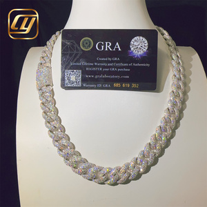 สร้อยคอแบบ Cuban Link ชุบเพชร Moissanite 14 มม. VVS  วัสดุเงินแท้ 925  สำหรับฮิปฮอป  ผ่านการทดสอบเพชร  เครื่องประดับคุณภาพสูง - Product Image 1