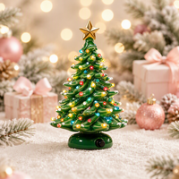 Best Choice 15 Zoll Keramik-Weihnachtsbaum, vorbeleuchtet, handbemalt, Tisch-Weihnachtsbaum, 2-Sterne-Spitzen, 64 Lichter, beflockt