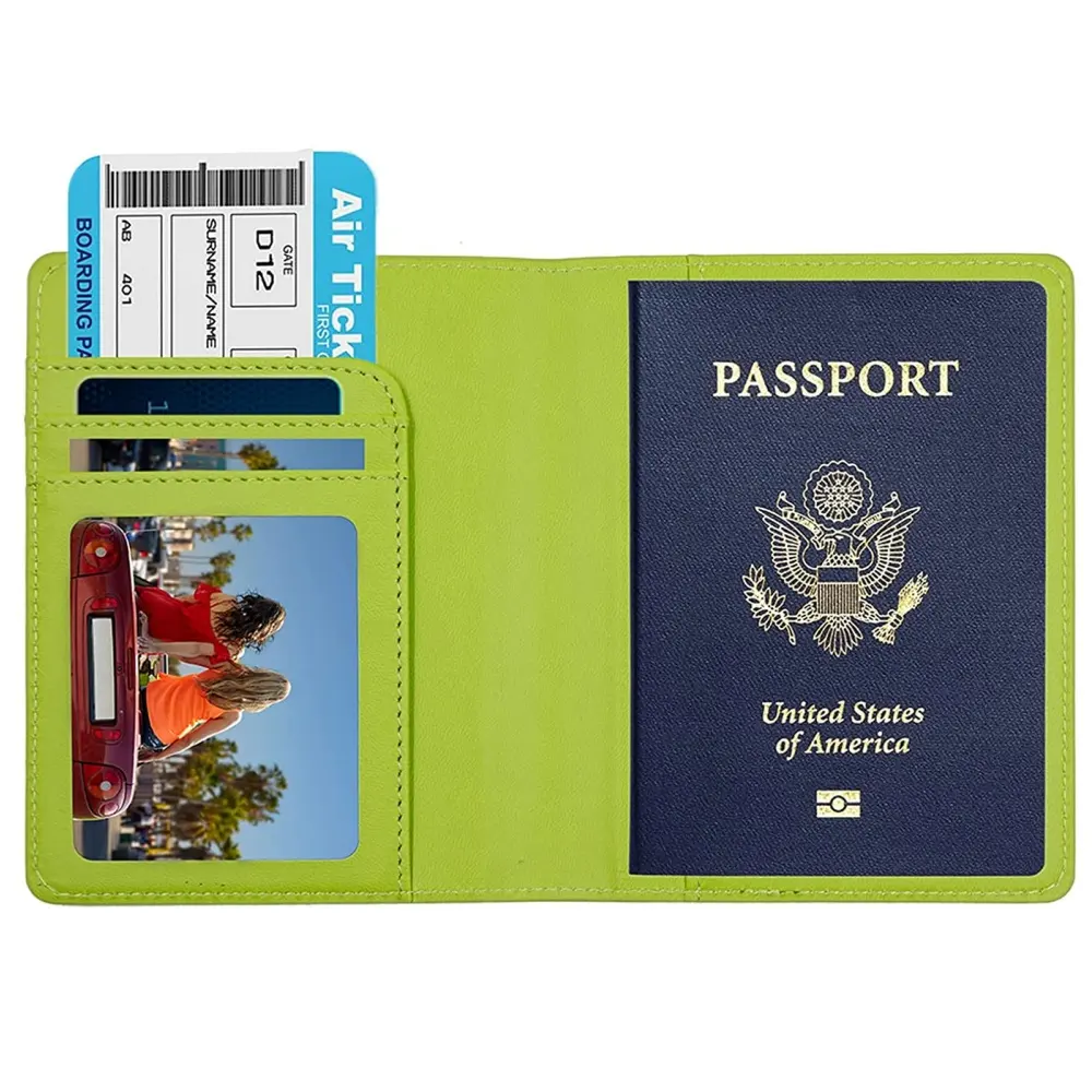 Porta carte di credito sottile portafoglio da viaggio in similpelle personalizzato con copertura per passaporto in PU per operatore turistico